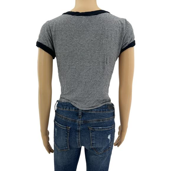 Ringostone MEDIUM Black Striped Panda Donut Worry Crop Baby tee Shirt T-Shirt - Picture 4 of 6